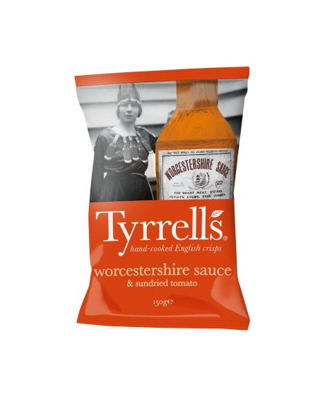 Vendita online Patatine Tyrrells, Patatine alla Salsa Worcestershire 150g. Shop online patatine Inglesi Tyrrells