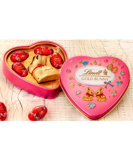 Online sales packs Lindt Gold Bunny, with little bunnies. Shop online bunnies, bunny gift-wrapped metal box of Lindt. Best price