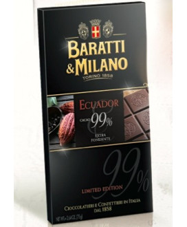 Vendita online tavolette di cioccolato extra fondente Baratti & Milano con cacao dell' Ecuador 99%. Shop on line barrette di cio