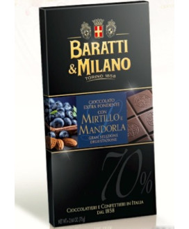 Vendita online tavolette di cioccolato extra fondente Baratti & Milano con mirtilli e mandorle. Shop on line bar