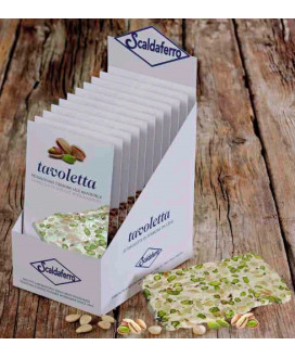 Vendita online Torrone Scaldaferro di sole mandorle, pistacchi e miele, Mandorlato Veneto. Shop on line tavoletta di torrone 