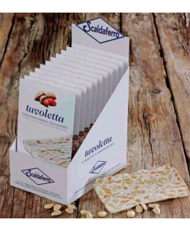 Online sales Scaldaferro nougat, covered in chocolate, nougat Veneto. Shop online bar of nougat brittle sun almonds, covered wit