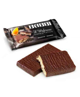 Vendita online Wafers Babbi il Waferone, ricetta di Attilio, con crema all' arancia ricoperto di cioccolato fondente. 