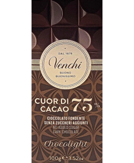 Vendita online tavolette di cioccolato senza zucchero Venchi fondente extra 75%. Prezzo on-line € 2,80. Shop on line cioccolata 