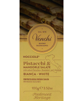 Vendita online tavolette di cioccolato Venchi bianco con nocciole piemonte intere, mandorle e pistacchi salati. Shop on line cio