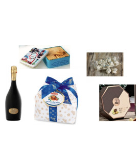 Vendita online confezioni Natale 2014 scatole con panettone artigianale Albertengo, Torrone, cioccolatini e prosecco o franciaco