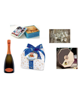 Vendita online confezioni Natale 2014 scatole con panettone artigianale Albertengo, Torrone, cioccolatini e prosecco o franciaco