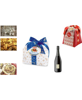 Vendita online confezioni Natale 2014 scatole con panettone artigianale Albertengo, Torrone, cioccolatini e prosecco o franciaco