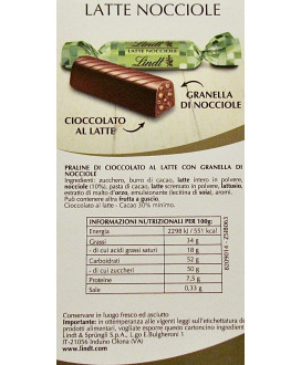 Vendita online cioccolatini Lindt Bastoncini al Latte con nocciole al prezzo di € 32,00 al kg. Shop on line praline a forma di b