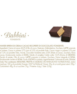 Vendita online Babbini Babbi, Babbino Fondente, Wafer ripieno di crema al cacao ricoperto di cioccolato puro. Miglior prezzo on-