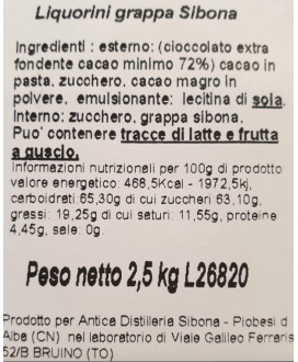 Vendita online cioccolatini Sibona ripieni di grappa. Shop on line miglior prezzo cioccolatino Sibona con grappa di moscato