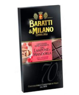 Vendita online tavolette di cioccolato fondente Baratti & Milano con lamponi e mandorle. Shop on line Baratti