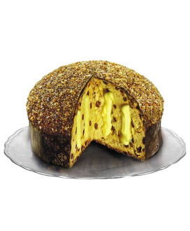 Vendita online panettone Flamigni Gran Malaga con crema catalana e uvetta, ricoperto di cioccolato fondente e cristalli di zucch