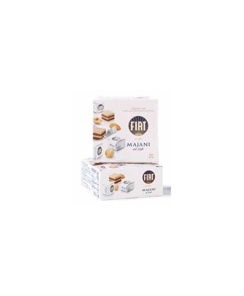 Online sales Cremini Fiat Majani of Bologna in gift boxes. Shop online Cube Fiat, Cremini layers of hazelnut and almond in gift 