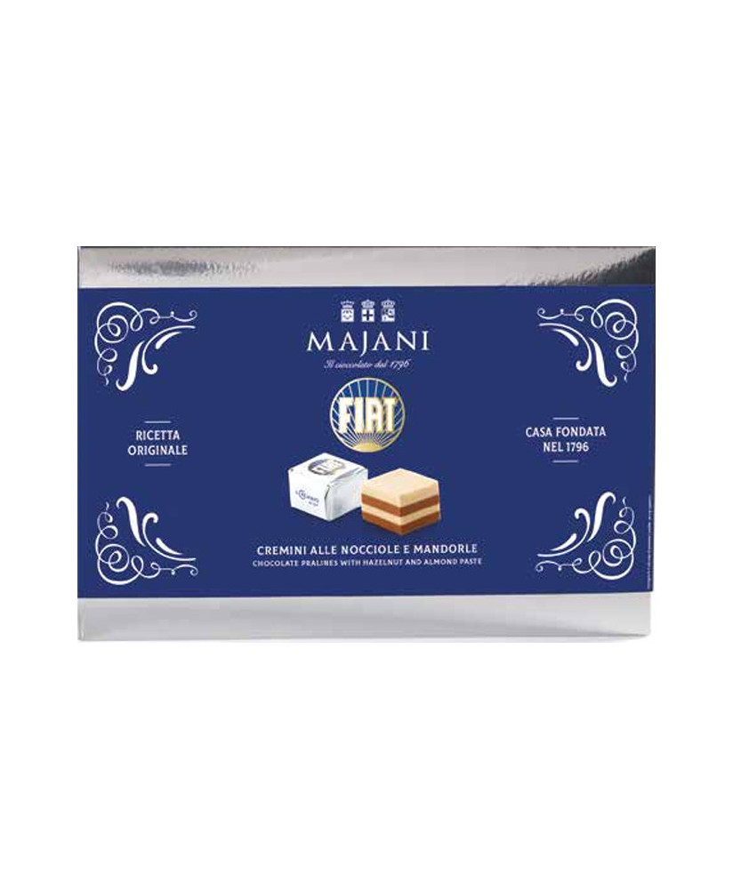 Online sales Cremini Fiat Majani of Bologna in gift boxes. Shop online Cube Fiat, Cremini layers of hazelnut and almond in gift 