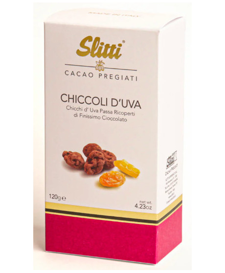 Vendita online scatola Chiccoli d'Uva Slitti. Shop on line chicchi d' uva ricoperti di cioccolato fondente e al latte. Vendita o