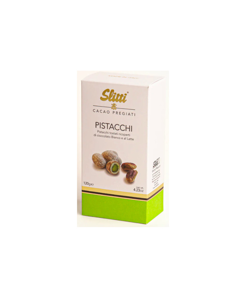 Buy online sales dragees Slitti, Italian Bronte pistachios covered in white chocolate and milk. Shop online and prices