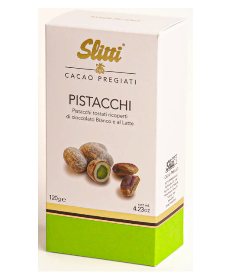 Buy online sales dragees Slitti, Italian Bronte pistachios covered in white chocolate and milk. Shop online and prices