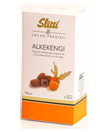 Vendita online cioccolato Slitti, Alkekengi ricoperti di cioccolata al latte e bianco. Shop on line alkekengi con cioccolato