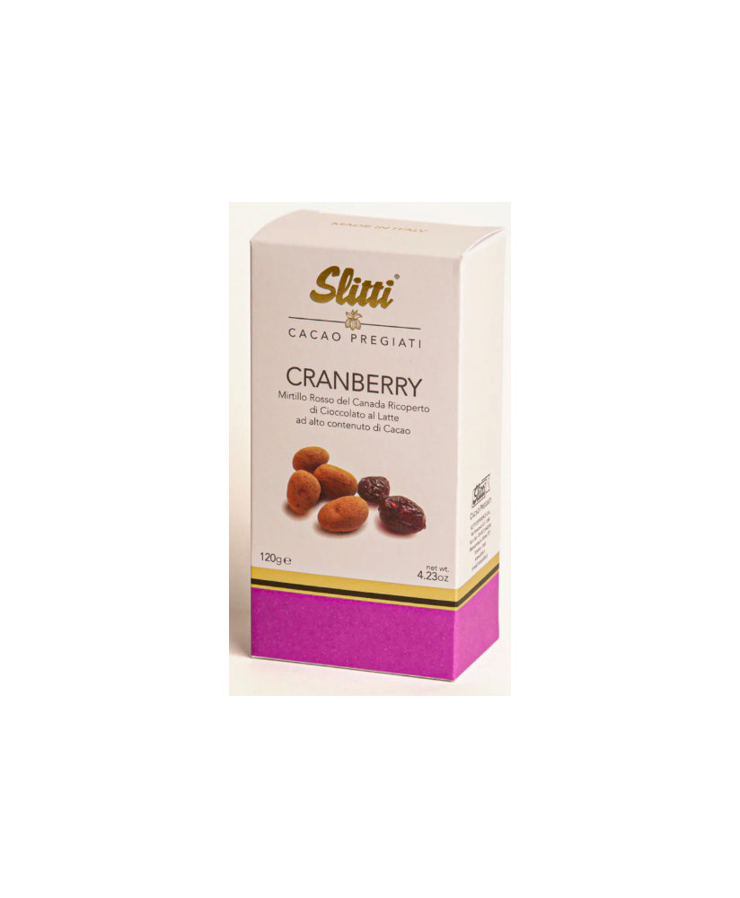 Vendita online Mirtilli Rossi del Nord America canditi ricoperto di cioccolato al latte Slitti. Shop on line Cranberry candito r