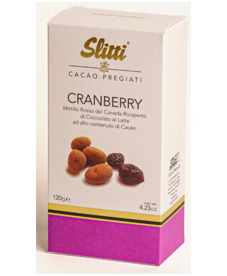 Vendita online Mirtilli Rossi del Nord America canditi ricoperto di cioccolato al latte Slitti. Shop on line Cranberry candito r