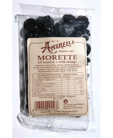 Vendita online caramelle di Liquirizia pura artigianale "Amarelli" Morette all' arancia - Rossano Calabro (Cosenza) dal 1731. Sh