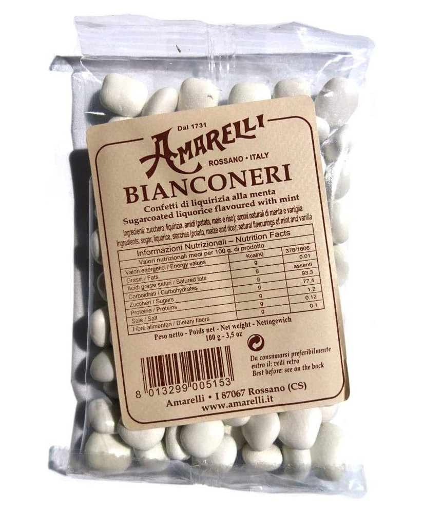 Vendita online caramelle di Liquirizia artigianale "Amarelli" Bianconeri, confetti di liquirizia alla menta - Rossano Calabro (C