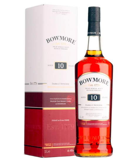 Bowmore - 10 Years Old - Dark & Intense - Islay Single Malt Scotch Whisky - 1 Litre - 100cl