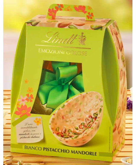 Vendita online e prezzo Uovo di Pasqua novità 2025 Lindt cioccolato bianco con pistacchi e mandorle salate, sconto 10% extra