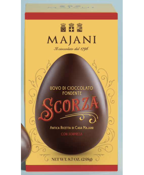 Vendita online uova di Pasqua Majani di cioccolato fondente extra Scorza. Shop on line Uovo Fiat Majani Scorza con cacao amaro.