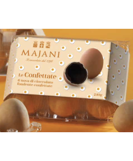 Vendita online uova di gallina confettate Majani, ripiene di cioccolato fondente. Shop on line ovette di zucchero con uno strato